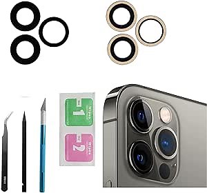 3pcs/Set 12 Pro Rear Camera Lens Covers Replacement for iPhone 12 Pro(6.1 inch), Anti-Lens Scratch & Waterproof, Back Glass Camera Lens Cover Replacement+ Repair Tool Kit