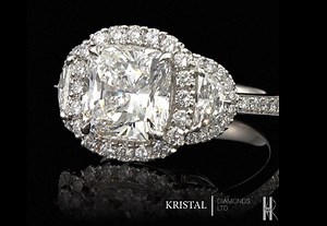 Israeli Diamond Jewelry - Product of Love ❤️⁠ .⁠ Perfection: Check out this 18k white gold ring set with 3.70ct. cushion 2 side stones half-moon and small diamonds. Beautiful!⁠ 💪💍 .⁠ By Kristal Diamonds | Israeli Diamond Industry