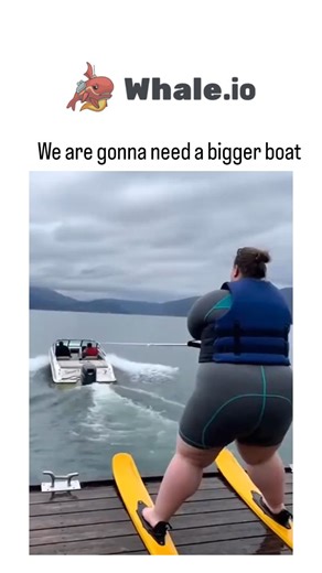 TrendTok Hub on Instagram: "The video captures a plus-size woman water skiing from a dock behind a modest boat on a lake, captioned with the iconic Jaws line to humorously underscore the size mismatch. Shared by @Fun_Viral_Vids , a dedicated humor account, it amassed over 7,600 likes and 922,000 views in hours, highlighting its quick viral traction through relatable comedy. Replies feature playful jabs like "Sea Monsters do exist" and "You need Titanic," with some questioning if it's AI-generate