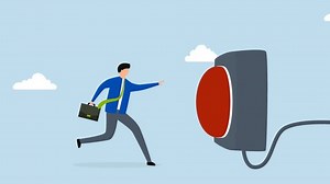 Push button call for emergency help, 4k animation of cautious businessman rushing to press the red emergency button.