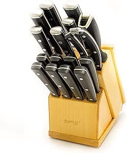 BergHOFF 20 Piece Forged Smart Knife Block/Swivel base, Cut Board & Herb Cutter, Tan