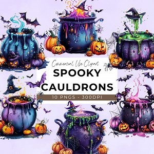 Halloween Cauldron Clipart - 10 Transparent PNG - Halloween Witch - Halloween Spells - Halloween Frogs - Spooky Clipart - Crafting - Etsy
