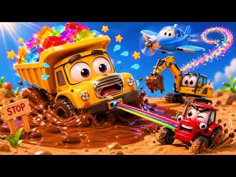 Giant Dump Truck Gets STUCK in Bouncy Pudding Mud! 😱 Funny Cartoon Rescue