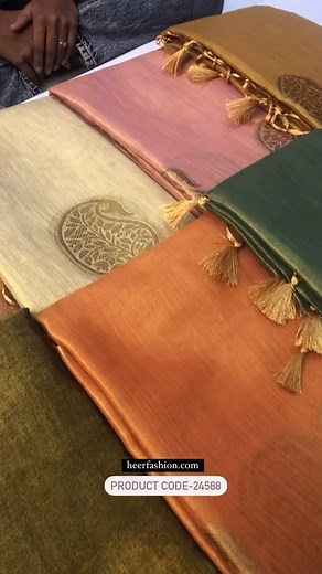 36K views · 197 reactions | Beautiful tissue silk saree with weaving work  Code-24588 WhatsApp 9328933249 Fabric:Tissue silk Blouse:Tissue silk Saree Length:5.5 Mtr. Blouse Length:0.8 Mtr. Work:Zari weaving work #tissusilk #navratrispecial #festivetime #letest #navraticollection | Heer Fashion | Facebook