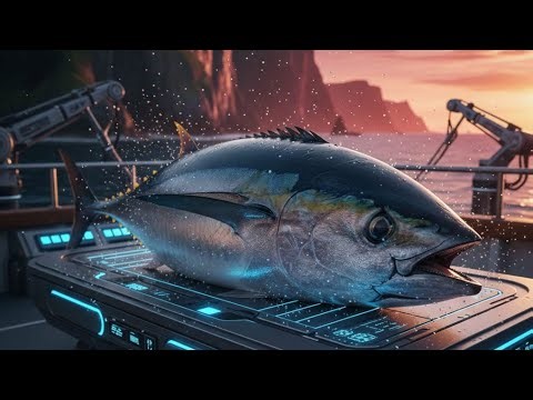 Professional skills in cutting fresh tuna at the Puri Bridge fish market