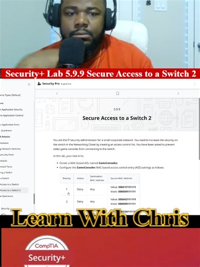 🔐 Security Lab 5.9.9 — Secure Access to a Switch (2) This lab builds on prior switch-hardening tasks by further securing administrative access using centralized authentication, stricter access controls, and enhanced monitoring to ensure only authorized personnel can manage the switch. 🧠 Key Concepts Advanced Switch Access Security: Protects the management plane from misuse and compromise. Emphasizes centralized authentication (AAA), strong encryption, and auditability. Key Technologies: AAA (A