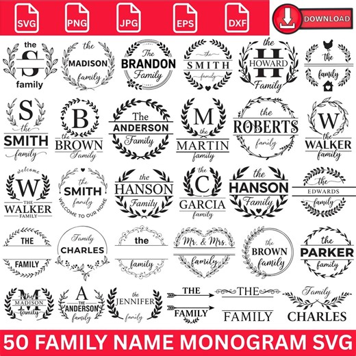 Family Name Svg Bundle, Monogram SVG, Cutting Board Svg, Split Monogram Svg, Family Svg, Family Sign Svg, Wedding Monogram Svg, Family Name - Etsy