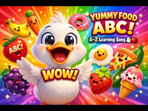 Yummy Food ABC Song 🍎🦆 | A to Z Alphabet Learning for Kids | Fun Duck Song | Kids Learning Poem