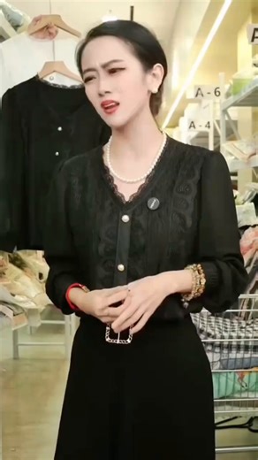 【轻奢定制】春夏薄款小衫洋气长袖拼接蕾丝雪纺袖上衣时尚宽松女 黑色【高定版】 4XL 【140-155斤】