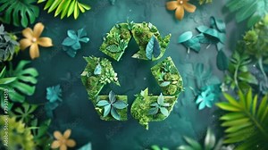 Recycle symbol made of leafy greenery. Conceptual recycling, environmental protection, pollution prevention, eco friendly development conservation, waste reduction, sustainable living. Earth Day