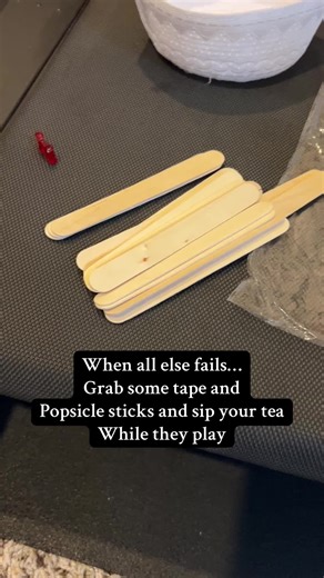 Popsicle sticks- the underrated craft item! So much you can do with them- or keep it simple and make a train track/ bridge with some tape and your toddler! #screenfreeplay #toddlersoftiktok #popsiclestickcrafts #fyp #sahm