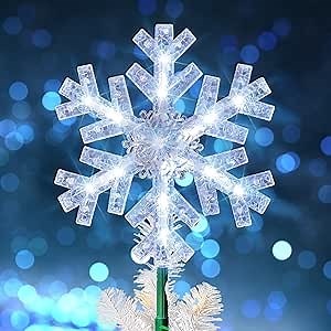 Amazon.com: Dazzle Bright Snowflake Christmas Tree Topper, 9 inch Christmas Tree Topper Ornament with 15 White LED Lights, Lighted Tree Topper Christmas Decorations for Xmas Indoor Holiday Decor : Home & Kitchen