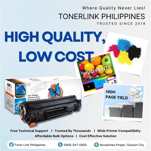 ✨ Looking for affordable toner cartridges without sacrificing quality? ✨ At Toner Link Philippines, we offer budget-friendly toner cartridges for multiple major brands—perfect for both end users and resellers! ✔️ Wide selection of compatible & original toner cartridges ✔️ Reliable print quality at a price that beats the market ✔️ Save more and print more—whether for office, home, or your own business 💼 Open for bulk orders, resellers, and end-users! 📦 Fast processing • 🔒 Trusted supplier • 💰