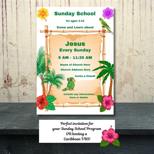 Sunday School Invitation-or VBS-INSTANT Download-5x7-editable-printable-church Service-bible School-church for Kids-jesus-caribbean Theme - Etsy