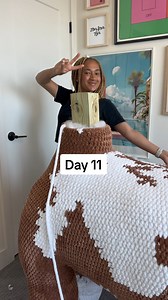Day 11: Running out of yarn is officially a personality trait of mine. I absolutely underestimated the size of this statue when I tallied up how much I thought I would need. Getting the neck “bone” attached is another big milestone of mine for this project since this is the last bit of woodworking I have to do (I THINK!). We’re so close to finished, some of you in the comments are still not guessing the right thing!! Final answers must be locked in before the final day✨ • • • • • • #crochettoys 