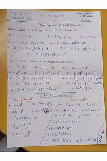 Exercice d'application Calcul littéral ##developpement .##factorisation .##identite remarquables#