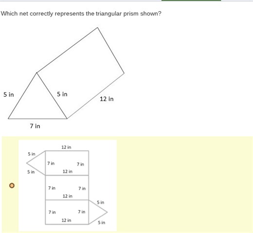 Which net correctly represents the triangular prism shown? Ima... | Filo