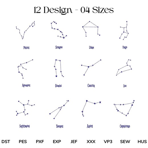 Constellation Embroidery Designs: Zodiac Signs Embroidery Files (digital Download) - Etsy