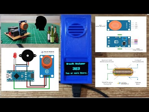 Breathalyzer using MQ3 alcohol sensor, OLED display, Arduino Nano with LED and Buzzer functionality