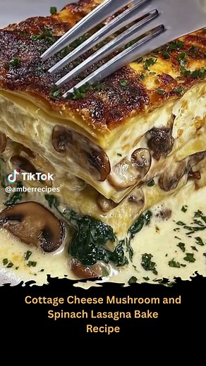 Cottage Cheese Mushroom and Spinach Lasagna Bake