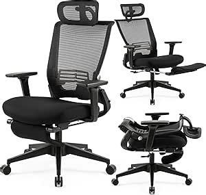 Amazon.com: Foldable Office Chair with Foot Rest, Ergonomic Office Chair with Adjustable Lumbar Support, Headrest, Armrest, Home Office Desk Chairs for Space Saving, Work from Home, Black : Home & Kitchen