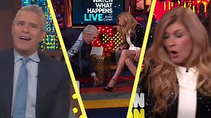 Andy Cohen knocked over a drink for the first time in 15 years on ‘Watch What Happens Live,' which airs Sunday through Thursday on Bravo and streams on Peacock. | Entertainment Tonight