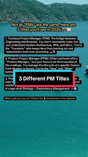 Stop applying for the wrong 'PM' roles. 🛑 In 2026, the title 'Project Manager' is just the starting point. Depending on your background, you might be a better fit for one of these specialized paths: 💻 TPM: High demand in Big Tech/AI. Best if you have a STEM background. 🚀 PPM: Best for those who love the 'Build' phase and working with Designers. 🛰️ Program Manager: The natural next step for Senior PMs looking for $180k roles. The skills overlap, but the daily 'problems' you solve are totally 