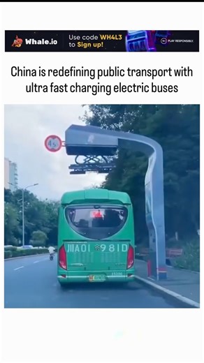 global trending hubb on Instagram: "- The video depicts a green electric bus in Hefei, China, using overhead pantograph charging that connects automatically at stops, enabling ultra-fast recharges in under 30 seconds via supercapacitor technology, as seen in similar Ningbo deployments since 2015. - This innovation addresses EV adoption barriers like long charging times, with Shenzhen operating over 16,000 such buses since 2017, reducing urban emissions by an estimated 345,000 tons of CO2 annuall
