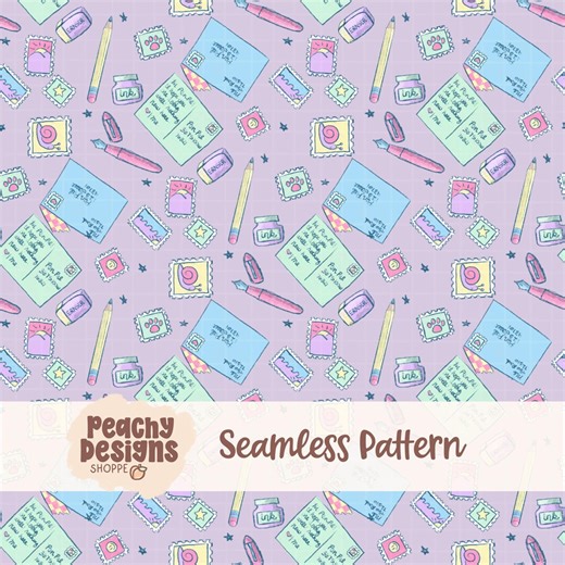 Purple Penpal Seamless Pattern- Fountain Pen, Letter Writing, Snail Mail, Stationery - Etsy