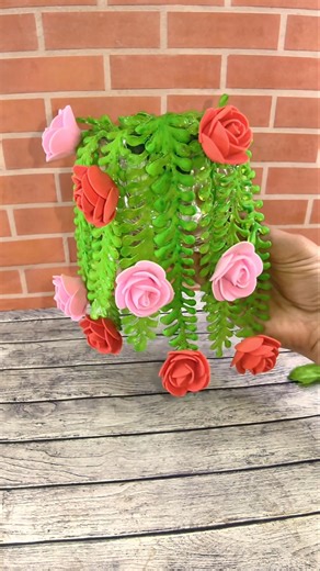Glue gun flower pot at home decor arts #art #decoration #glue #flower #diy #sorts