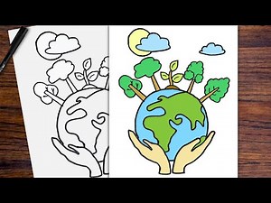 How to Draw Save Earth | Earth in Hands easy step by step Drawing Tutorial