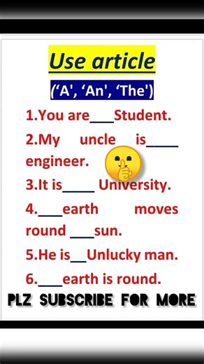 wow! learn use of article in 15s ,best way to learn English grammar rules #dj #music written test