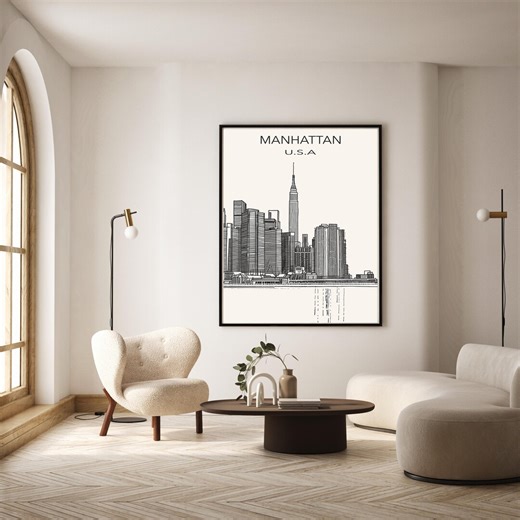 Manhattan, USA Travel Poster, Architecture Print, Wall Art, Minimalist (digital Download) - Etsy