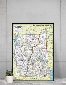 New Hampshire & Vermont Map Instant Download - Printable Map, Digital Download, Wall Art, Antique Map - Etsy