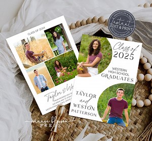 Graduation Announcement Invitation, Twins Siblings Two Graduates, DIY Photo Graduation Party, Digital or Printed, Instant Edit & Download - Etsy
