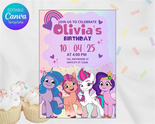 My Little Pony Birthday Invitation: Sunny Pony Party, Editable Canva (digital Download) - Etsy