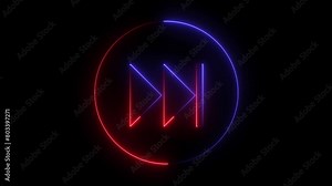next button neon shine Fast forward button with neon circle. Fast forward icon glowing neon animation black background.