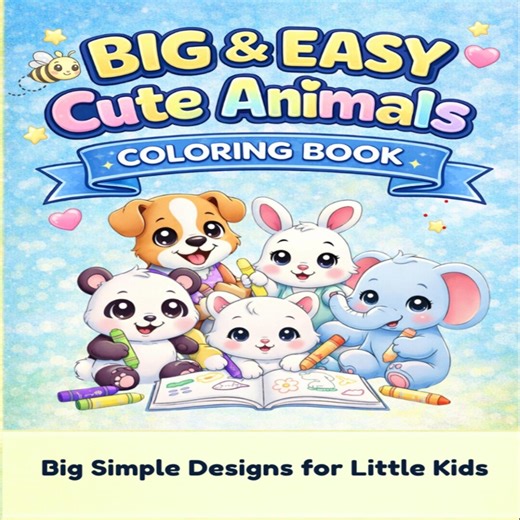 Cute Animal Coloring Pages Printable for Kids | Big & Easy Animal Coloring Book | Toddler Preschool Coloring Activity | Kids Coloring Pages