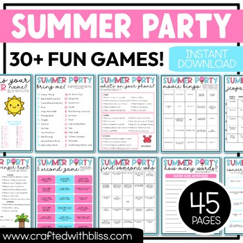 Printable Summer Party Games For All Bundle 30  Games