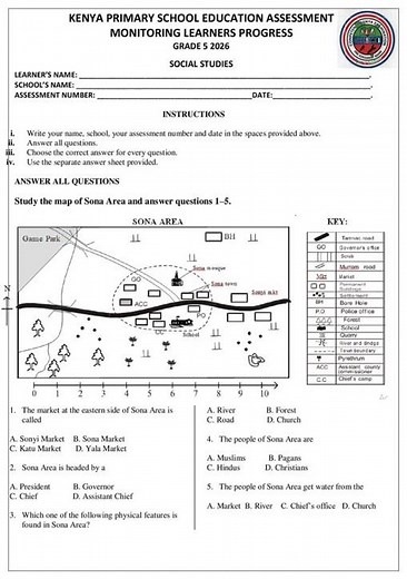 Grade 5 Social Studies Term 1 2026 Opener Exam with Marking Scheme