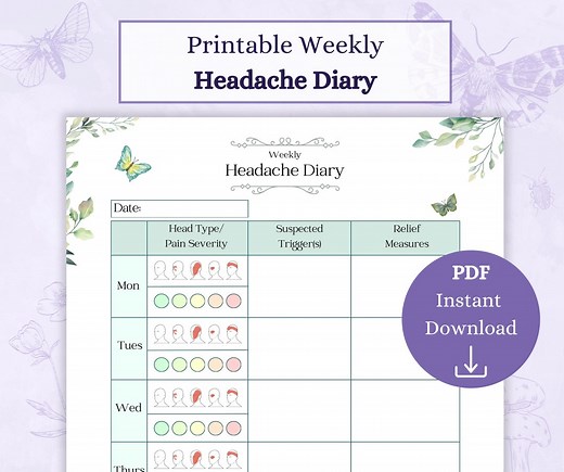 Headache Diary Printable PDF | Weekly Migraine Tracker | Symptom Tracker | Migraine Printable Medical Tracker - Etsy