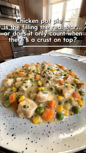 chicken pot pie filling with thick gravy (no crust) old-fashioned comfort • ultra-creamy • better than takeout this chicken pot pie filling with thick gravy (no crust) is all the cozy goodness without the pastry 🤍 tender chicken and classic vegetables simmered in a rich, velvety gravy that’s thick, glossy, and deeply comforting. perfect as-is in a bowl, or spooned over biscuits, toast, rice, or mashed potatoes — weeknight comfort at its best. ⏱️ recipe details prep time: 10 minutes cook time: 3