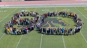 Delta College staff and students met at DeRicco Field to celebrate our upcoming 80th Commencement Ceremony on May 28. Take a look at this special photo op! | San Joaquin Delta College