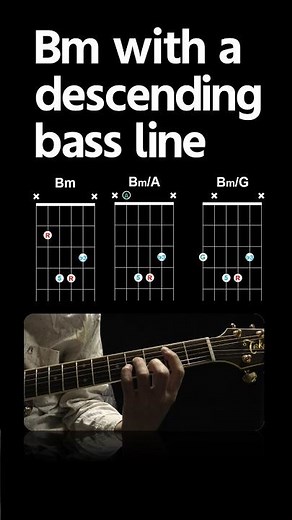 B Minor with a Descending Bass Line (B, A, G) and Bm(add9) | Guitar Lesson for Beginners #shorts