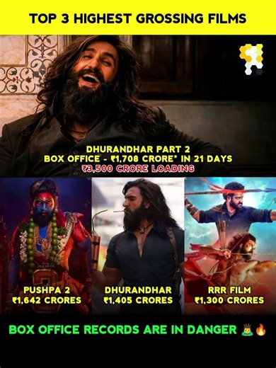 Top 3 Highest Grossing Indian Movies 🔥 Pushpa 2 vs RRR 😱 #Shorts #BoxOffice