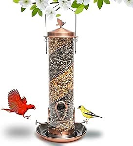 Plastic 2-in-1 Spiral Bird Feeder for Outside - Copper Color Tube Feeders for Cardinals and Many More Species