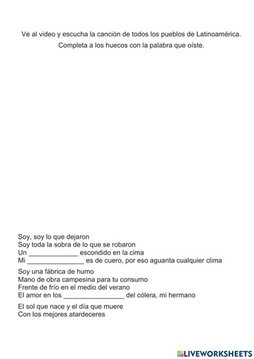 Calle 13 - Latinoamérica online exercise for