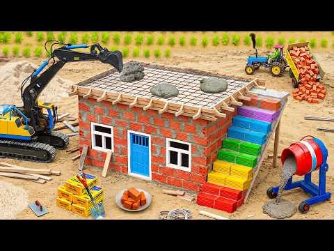 Amazing Mini Construction Building a Brick House with Colorful Rainbow Stairs | Science Project