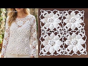 🌸 Crochet Flower Motif Tutorial | Easy 3D Crochet Lace Square Pattern For Blankets, Shawls & Tops