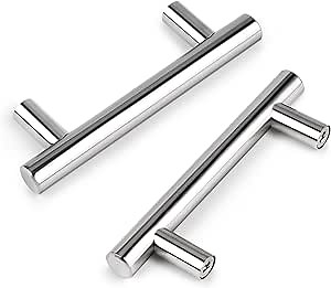 Probrico 30 Pack Polished Chrome Cabinet Pulls 3 Inch Hole Center, Stainless Steel T Bar Kitchen Drawer Pulls Cabinet Handles, 5 Inch (128mm) Length